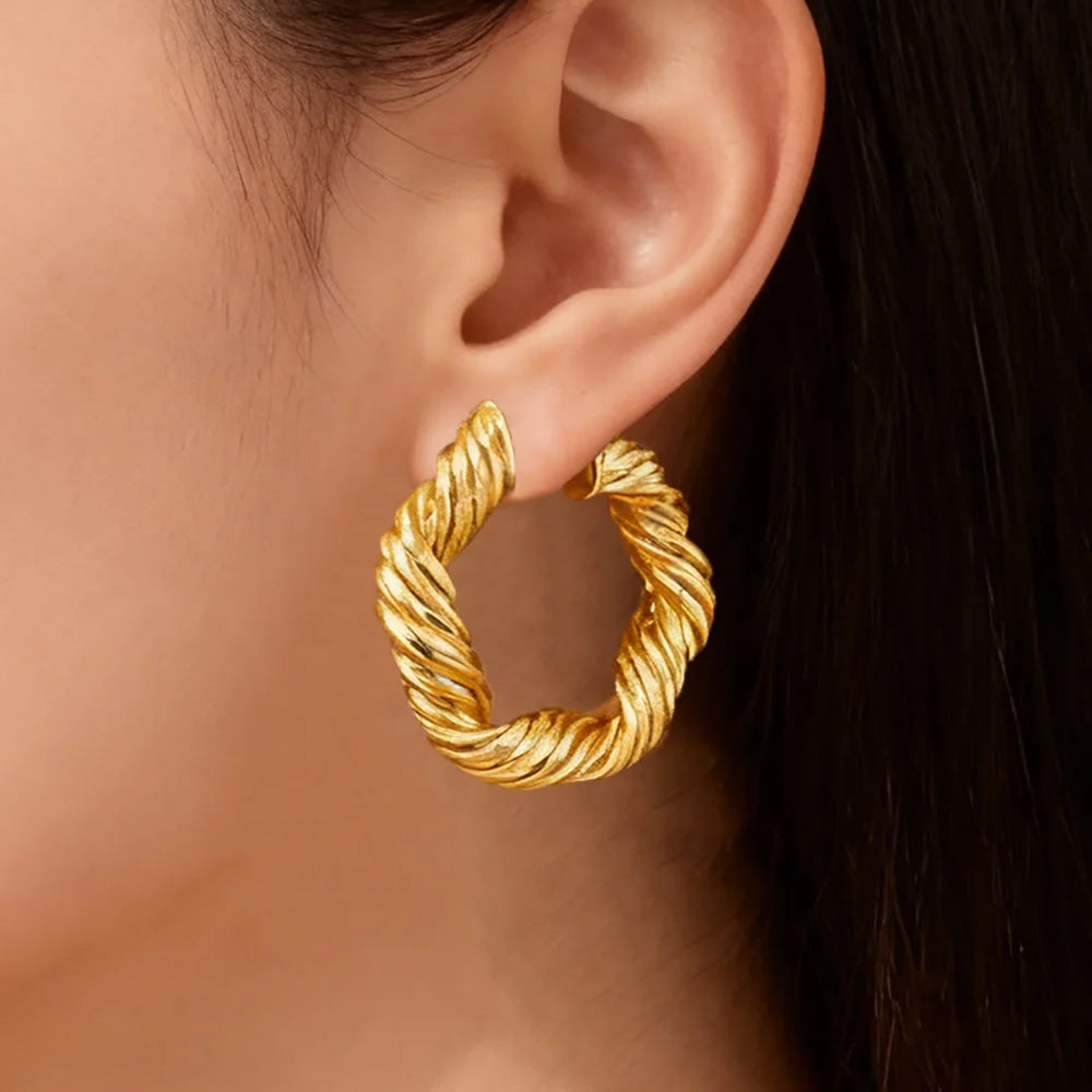 Classic Stainless Steel jewelry for woman earrings bride engagement hoop earrings Trendy Gold Color Geometric Twisted Earrings