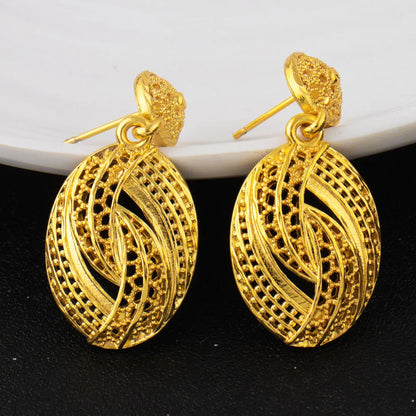 Round Water Drop Shape Jewelry Luxury Shining Gold Color Necklace Earrings Ring Set for Women Gift Apply to Party Wedding