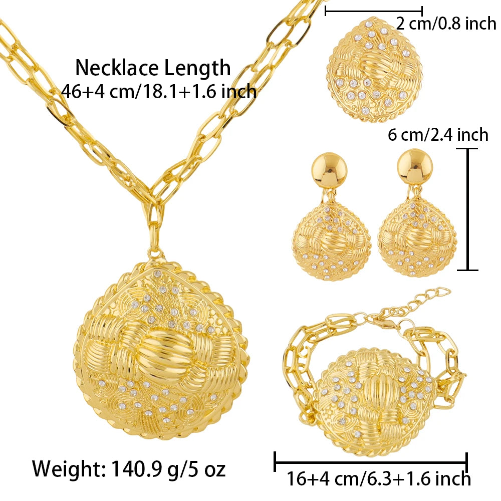 Luxury Shine Gold Plated Necklace Earrings Bracelet Ring Set for Women Dubai African Noble Desgin Jewelry Gift for Party Wedding