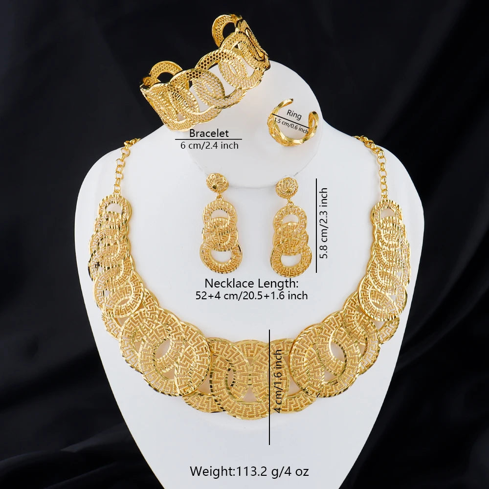 Gold color accessories luxury necklace bracelet ring earrings jewelry set women 18k gold plated dubai jewelry set Exquisite gift