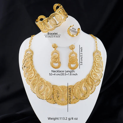 Gold color accessories luxury necklace bracelet ring earrings jewelry set women 18k gold plated dubai jewelry set Exquisite gift
