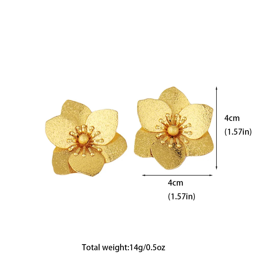 Women's Fashion Trendy Stainless Steel Flower Earrings Vintage Metal Flower Stud Earrings Carnival Party Festival Dressing Gifts