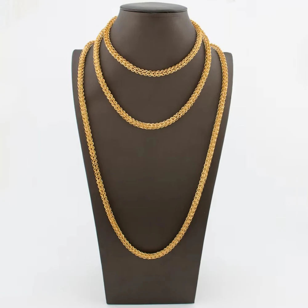African 18k Gold Color Necklace for Women Exquisite Choker Party Medium Length Necklace Weddings Long Chain Jewelry Set Gifts