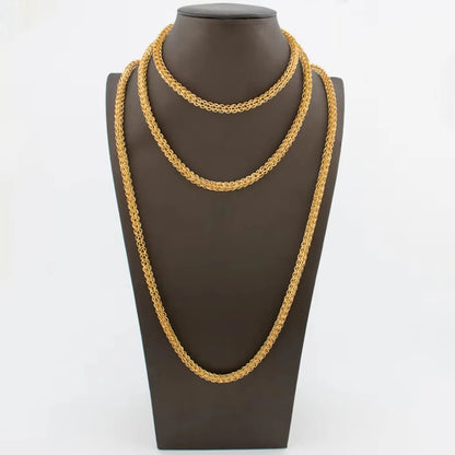 African 18k Gold Color Necklace for Women Exquisite Choker Party Medium Length Necklace Weddings Long Chain Jewelry Set Gifts