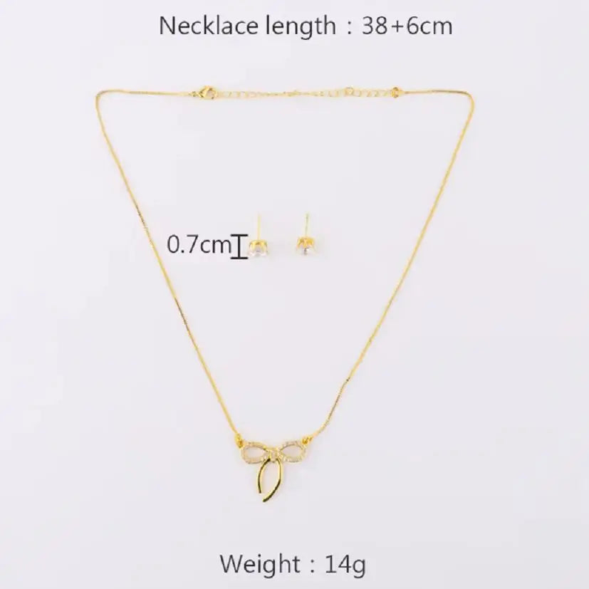 France Bow-Shape Earrings & Necklace Set for Women, Exquisite Valentine’s Day Party Gift, Elegant Jewelry Women Set