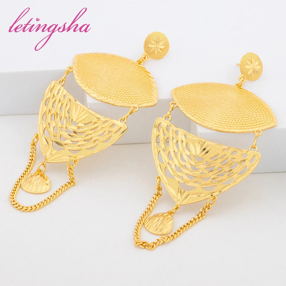 Bohemian Copper Necklace Drop Earrings 2Pcs Set Luxury Gold Color Jewelry Set for Women Italy Earrings Jewelry Party Gift