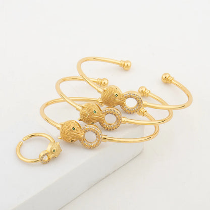 New Trendy Personality Bracelet with Finger Ring Fashion Leopard Head Ring Bracelet Is Suitable for Women's Punk Style Jewelry