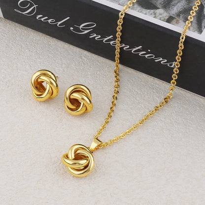 4pcs Set Classic Trendy Gold Color Circle Fried Dough Twist Necklace Earring Bracelet Ring for Women Design Sense Gifts
