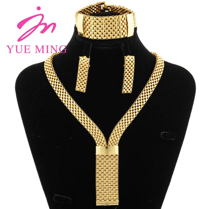 18k Gold Plated Jewelry Set for Women Luxury Wedding Italian Jewellery Bride Necklace Earring Bracelet African Jewelry Accessory