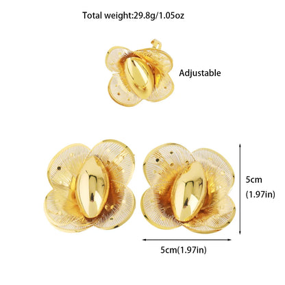 Elegant Multi Layer Petal Flower Earrings 2025 New Women Style Design Ring and Earrings for Women Classic Gold Color Jewelry