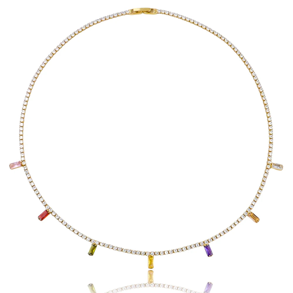 Waterproof Hypoallergenic Colorful Cubic Zirconia Stone Necklace Jewelry Set 18K Gold Plated Women's Necklace Jewelry