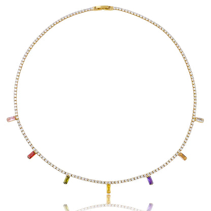 Waterproof Hypoallergenic Colorful Cubic Zirconia Stone Necklace Jewelry Set 18K Gold Plated Women's Necklace Jewelry