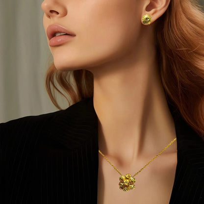 Fashion Gold Color Jewelry For Women Gold Color Stainless Steel Pendant Necklace Earring Set Party Gifts