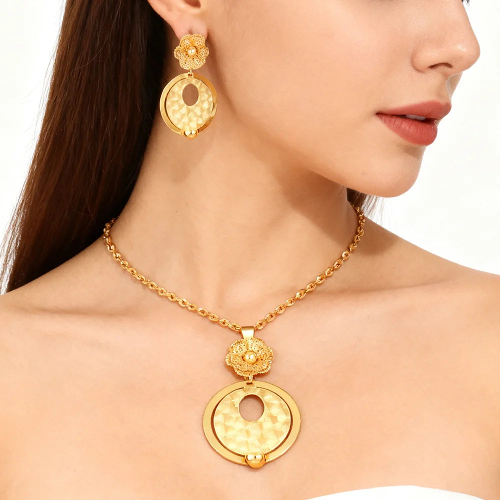 316L stainless steel gold color jewelry set Fashion Personality Simple Punk Retro Hip-hop High Temperament necklaces earrings