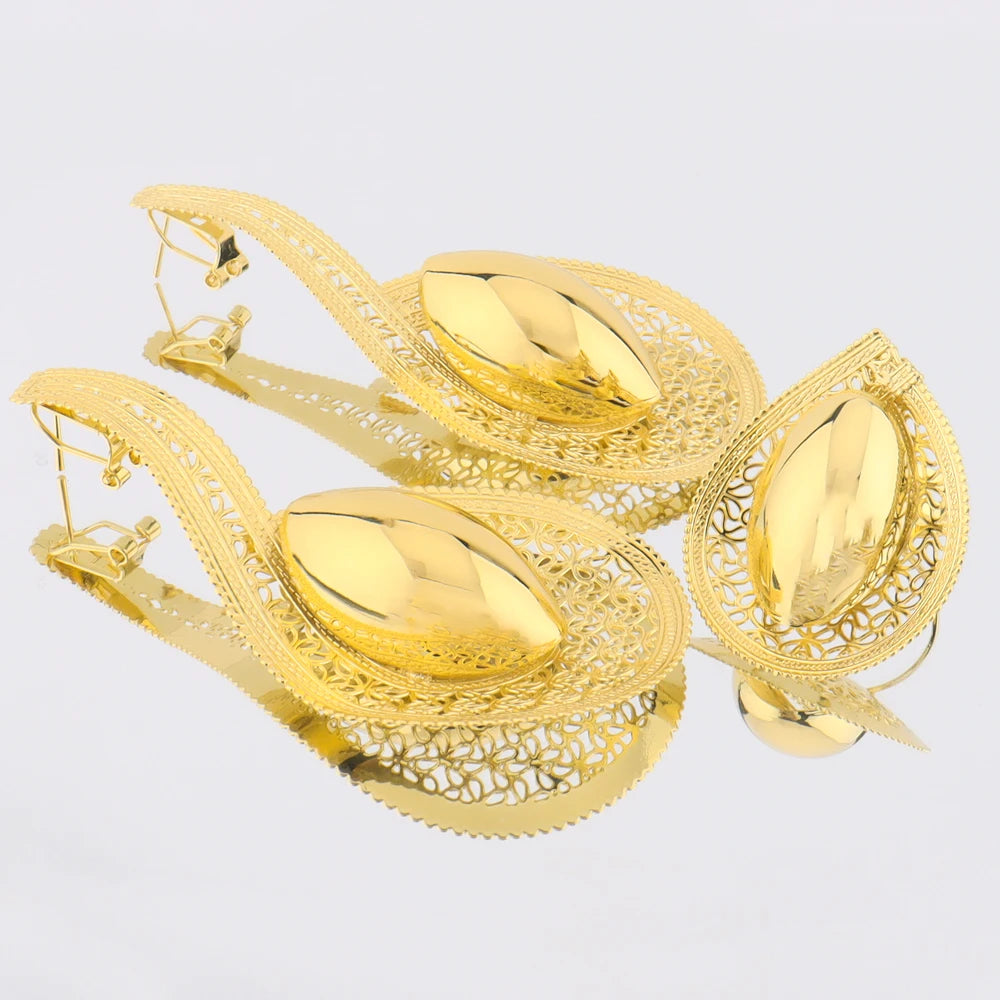 Vintage Gilding 2Pcs Jewelry Sets For Brazil Women Trendy Earrings and Ring Sets Gift For Party Wedding Anniversary Day