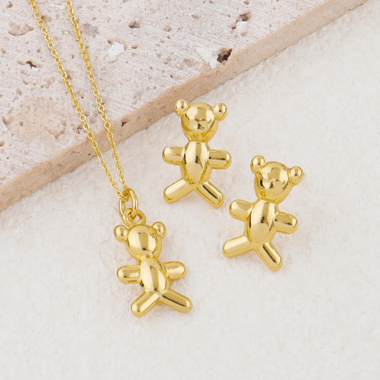Fashion Jewelry Bear Necklace Cute Women's Jewelry 18k Gold Earring Set Exquisite Design Goth Party Christmas Gift