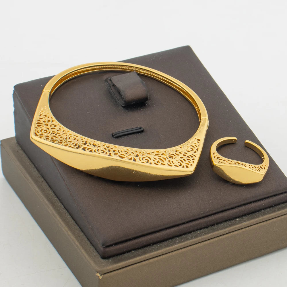 bracelet jewelry bangle ring for woman Weddings 18K Gold Color Bohemia Design Bracelet and Ring 2Pcs Set