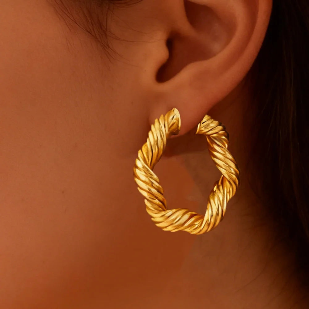 Classic Stainless Steel jewelry for woman earrings bride engagement hoop earrings Trendy Gold Color Geometric Twisted Earrings