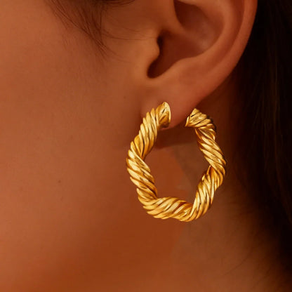 Classic Stainless Steel jewelry for woman earrings bride engagement hoop earrings Trendy Gold Color Geometric Twisted Earrings