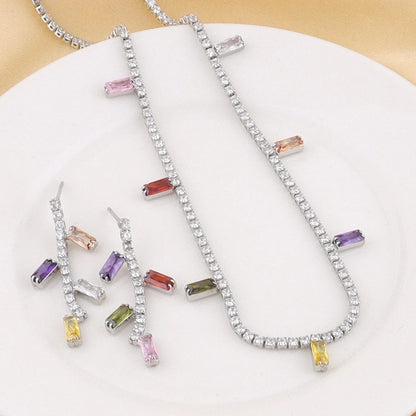Fashion Colorful Cubic Zirconia Stainless Steel Necklace For Women 18K Gold Plated Fashion Waterproof Jewelry Gifts