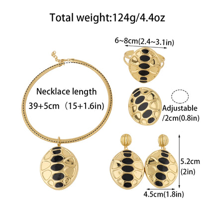 18K Gold-Plated Luxury Jewelry Set for Women – Unique Earrings, Necklace, Bangle & Ring, Dubai-America Style Party Wear, Elegan