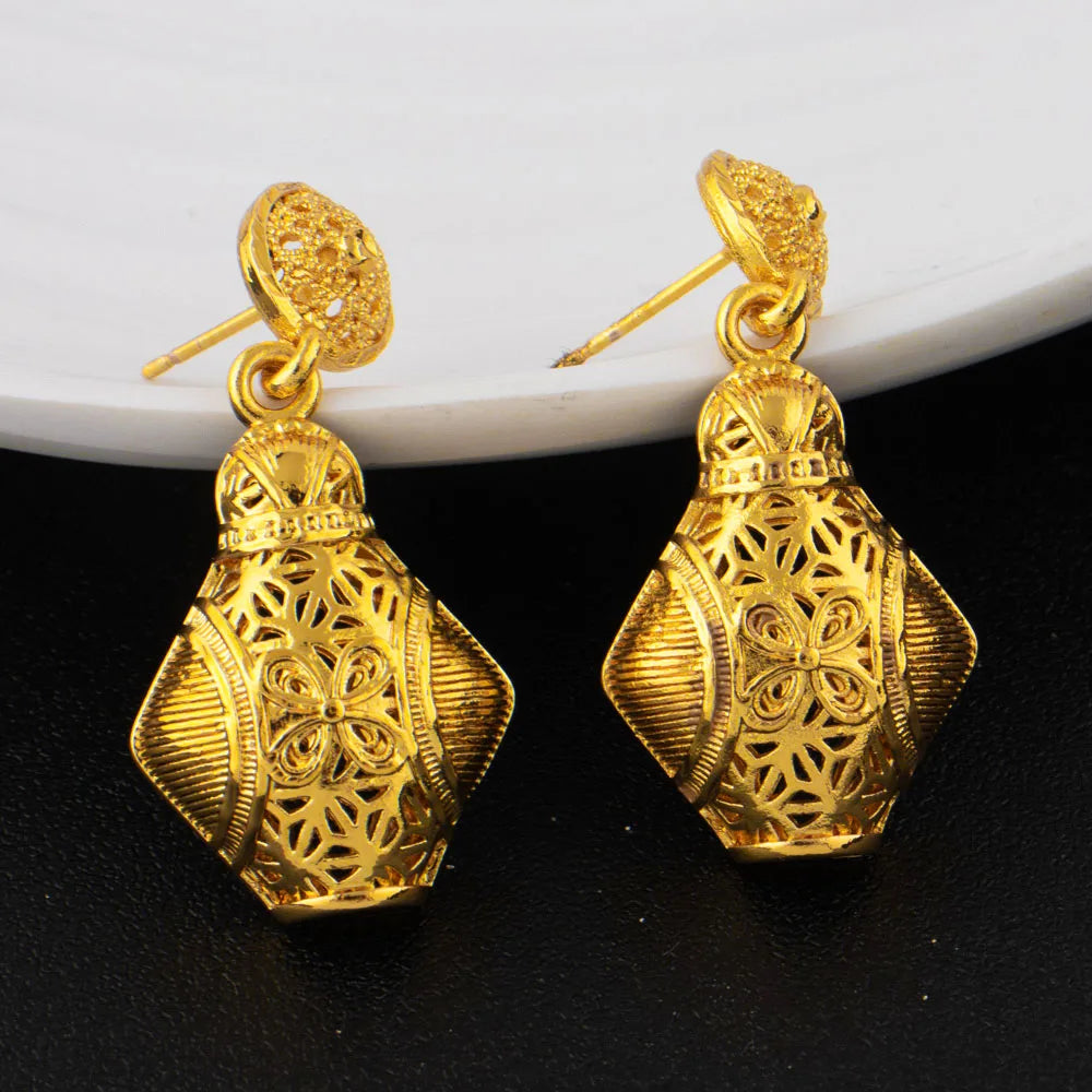Women's Dubai Tone Jewelry Set Classic African Party Bridal Wedding Accessories Necklace Earring Ring Combo Gift