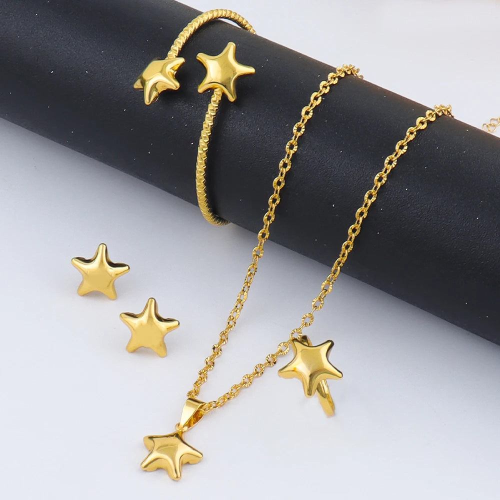 Europe AmericaTiny Jewelry Sets For Women Wedding Party Stainless Steel Pendant Necklaces Earrings Bangle Ring Jewelry Gifts