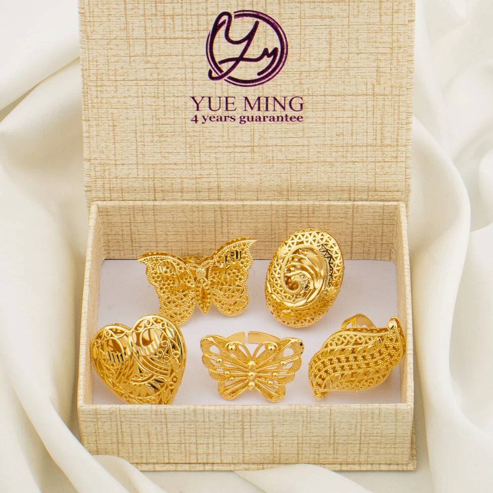 Luxury 18K Gold Plated Party Women Rings Adjustable Flower Copper Rings Exquisite Wedding 2023 New In Ring Jewelry Accessories - YUEMING JEWELRY