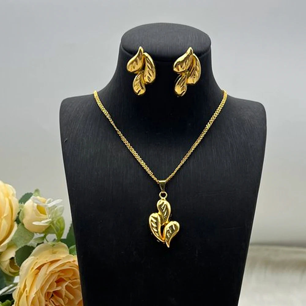 Stainless Steel Earrings Necklace for Women America Delicate Charm Water Droplets Shape Jewelry Set For Party Marry Accessories