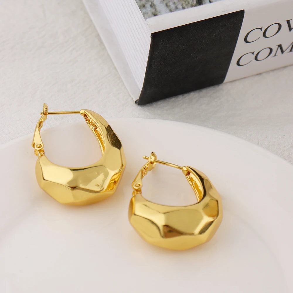 Smooth Chunky Tone Round Hoop Earrings for Women Girls Thick Wide Metal Statement Vintage Jewelry Gift Earring Set Chic