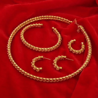 Luxury  Plated Necklace Bracelet Ring Earrings Set for Women Charms Elegant Jewelry Gift for Party Wedding Banquet