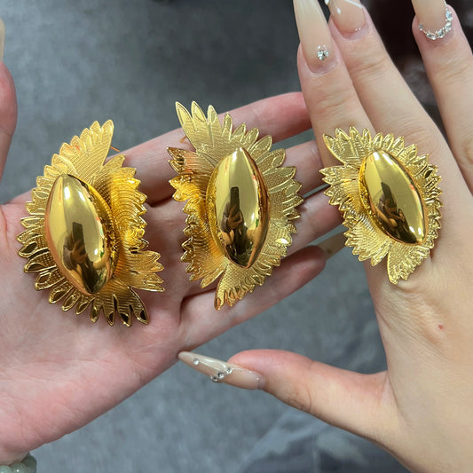 Luxury Noble Wing Shape Earrings Ring for Women Gold Color Personalized Aesthetic Jewelry Set Gift for Party Wedding Accessories