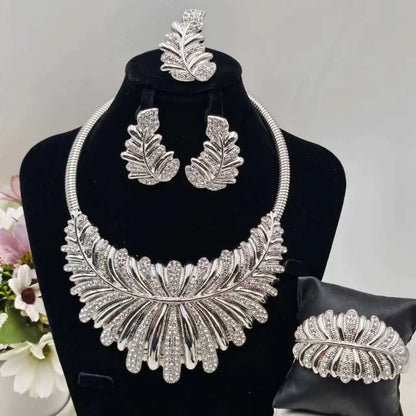 Luxury Africa Dubai Full Zircon Bridal Jewelry Set Necklace Earrings Ring Bracelet for Women Wedding Party Gift Jewellery Woman