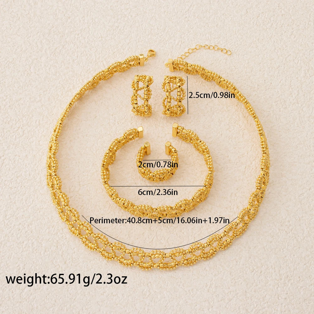 Jeweled 4-Piece Set Necklace Earrings Bracelet and Ring Handcrafted Water-Resistant and Hypoallergenic Fashionable Bridal Gifts