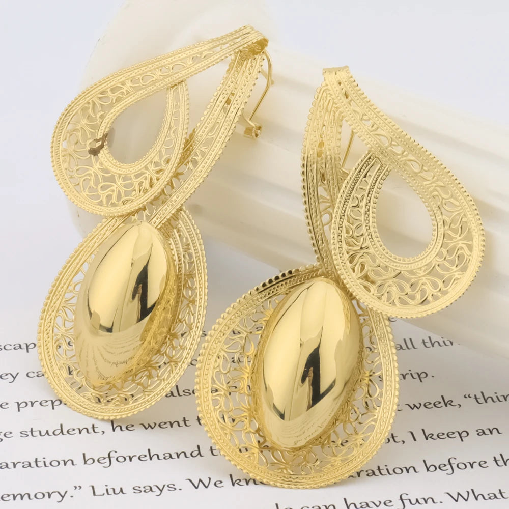 18K Gold African Octave-Note Jewelry Set: Vintage Earrings, Bangle, Necklace & Ring Gift for Women, Party Wedding Jewelry Sets