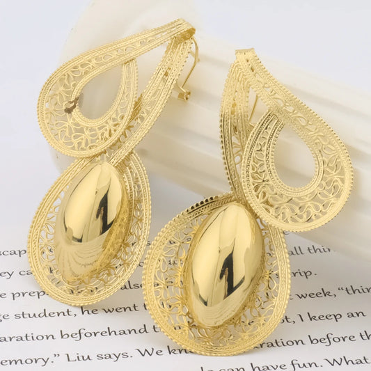 18K Gold African Octave-Note Jewelry Set: Vintage Earrings, Bangle, Necklace & Ring Gift for Women, Party Wedding Jewelry Sets