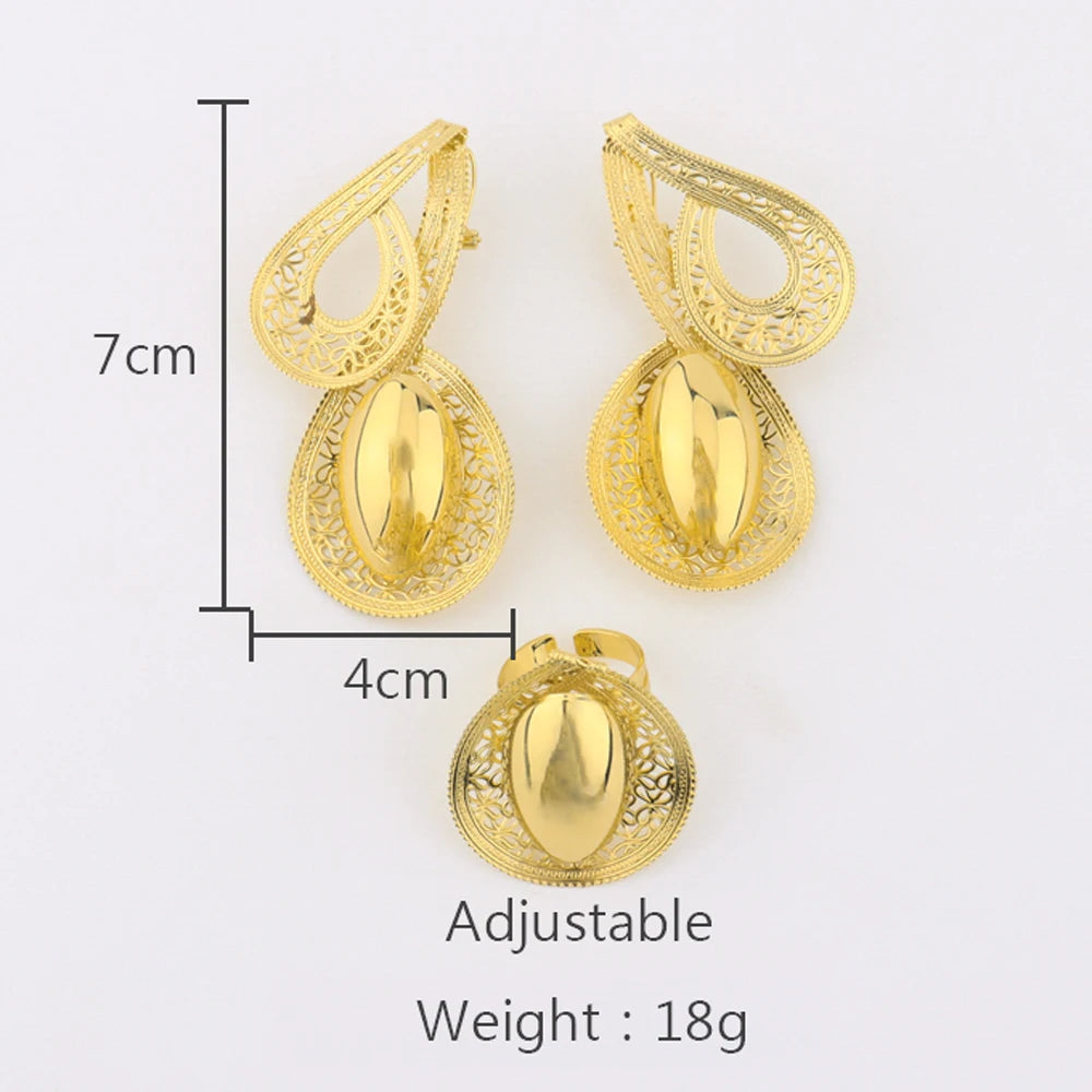 Luxury Gilding 2Pcs Jewelry Sets For African Women Trendy Earrings and Ring Sets Gift For Party Banquet Wedding Anniversary Day