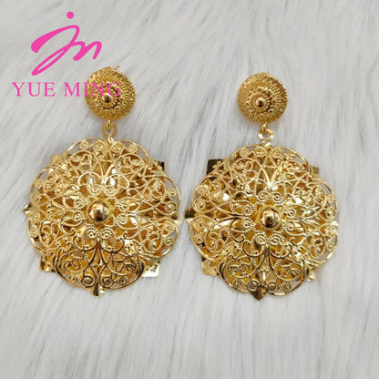 Big Size Drop Earrings and Necklace 18k Gold Color Dubai Flower Shaped Fashion Jewelry Sets For Beautiful Women Necklace Earring - YUEMING JEWELRY