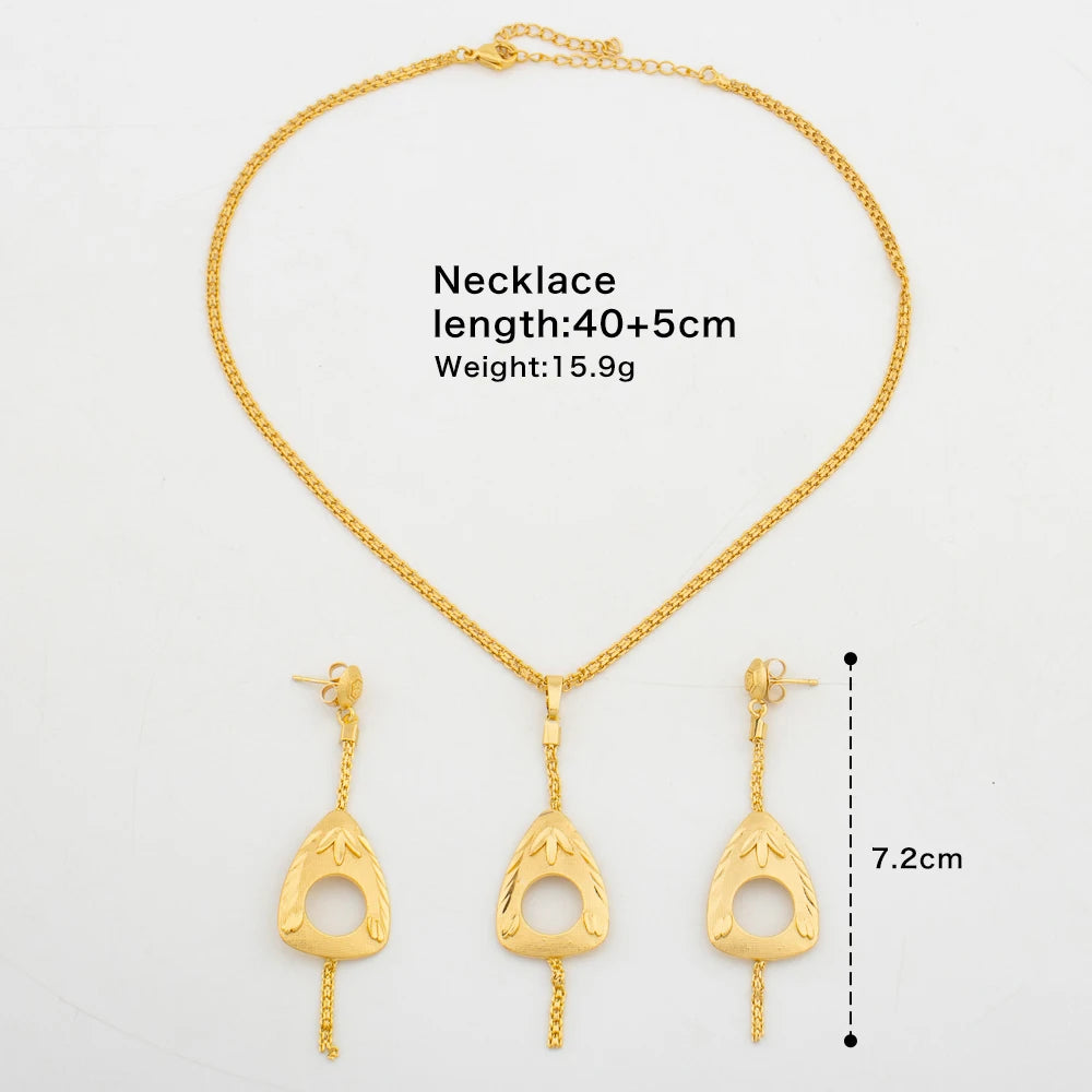 Dubai Earrings and Necklace Jewelry Set for African 18k Gold Color Drop Earrings with Pendant Necklace Jewelry Accessories Gifts