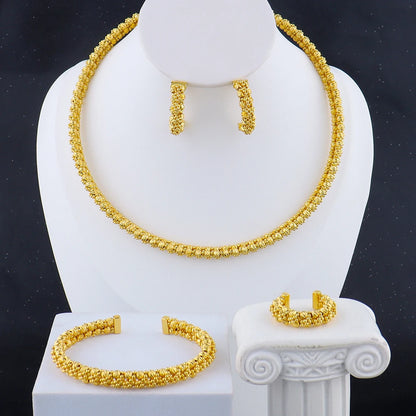 Gold Plated Weaving Tassel Pendant Necklace Earrings Bracelet Ring Jewelry Set for Women Fashion Jewelry Gift for Party Wedding