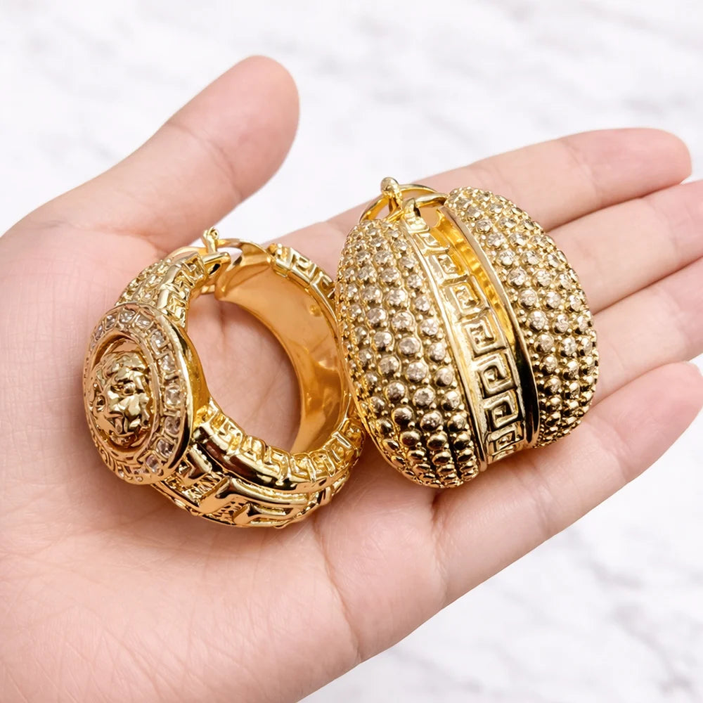 Luxury Dubai Hoop Earrings Women's Jewelry Large Drop Earrings Nigeria Wedding Bridal Earrings Jewelry Wholesale Party