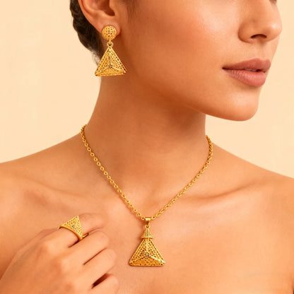Luxury Arabic Gold Wedding Jewelry Set Gold Plated Dubai Bridal Necklace Earrings Ring Nigeria Women Vintage Jewelrys Gift