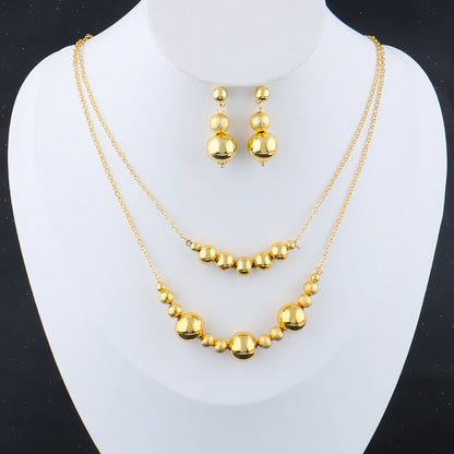 Plated Italy-French Round Bead Necklace & Earrings Jewelry Set for Women, Smooth  Color Gift for Party Wedding
