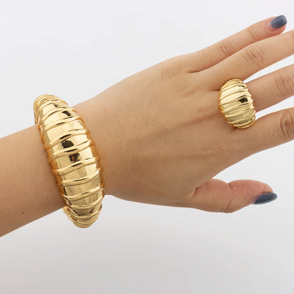 New Gold Plated Ring Bracelet Earrings Fashion Women Jewelry Wedding African Necklace Pendant Dubai Pendant Party Gift