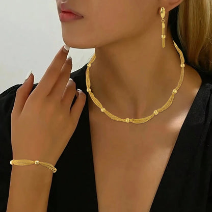 Vintage Earrings Necklace Bangle for Women Dubai Nigeria Beads Tassels Jewelry Set Summer Beach Wear Accessories Party Gift