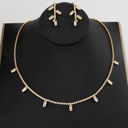 Italy Bohemia Square Zircon Jewelry Set, Elegant France Style Earrings & Necklace Gift for Women Party Dating Jewellery