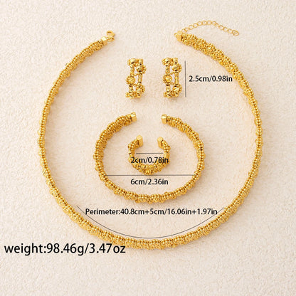 Jeweled 4-Piece Set Necklace Earrings Bracelet and Ring Handcrafted Water-Resistant and Hypoallergenic Fashionable Bridal Gifts
