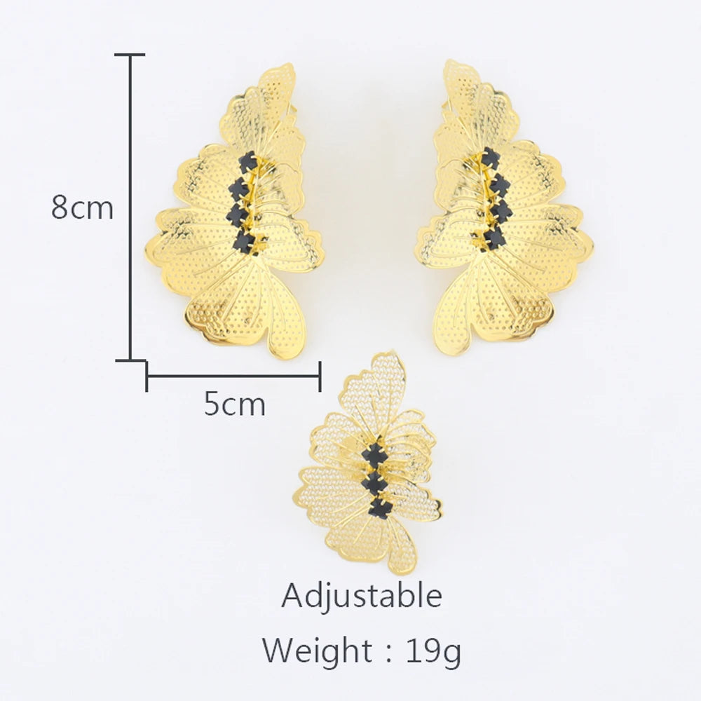 Fashion Gilding 2Pcs Jewelry Sets For Dubai Women Luxury Earrings and Ring Sets Gift For Party Wedding Valentine's Day