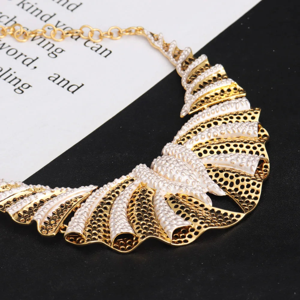 Dubai Mermaid Tail 4Pcs Jewelry Set, Hollow Earrings & Necklace Bangle Ring for Women, Luxury Africa Wedding Party Gift