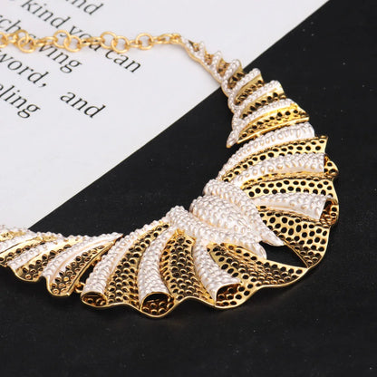 Dubai Mermaid Tail 4Pcs Jewelry Set, Hollow Earrings & Necklace Bangle Ring for Women, Luxury Africa Wedding Party Gift